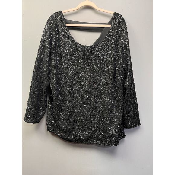 Jennifer Lopez Top Womens Plus size 3X Shimmer Silver Black Holiday Evening Top‎ - Picture 1 of 6